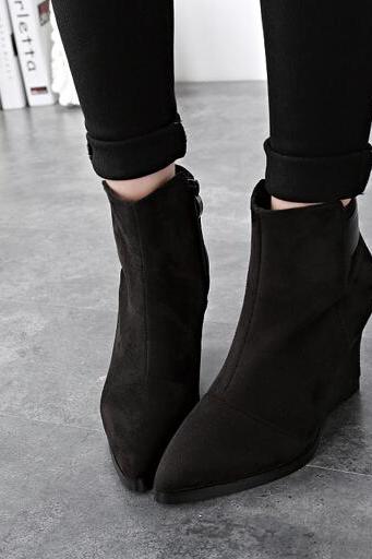 Pointed Toe Black Suede Ankle Boots