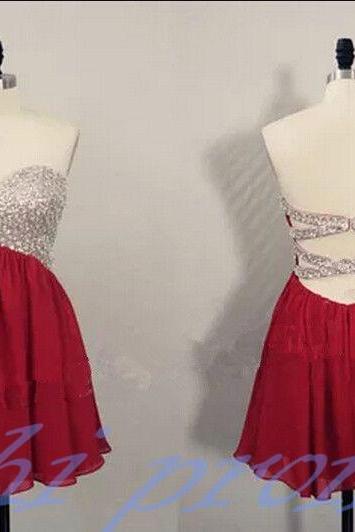 Burgundy Homecoming Dress,Chiffon Homecoming Dresses,Backless Homecoming Gowns,Beading Party Dress,Short Prom Dress,Open Back Sweet 16 Dress,Sparkly Homecoming Dresses,Open Backs Formal Gown