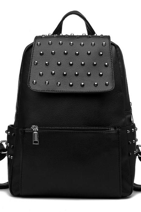 Rivet Shoulder Bag Female Leather Handbag Black Backpack 