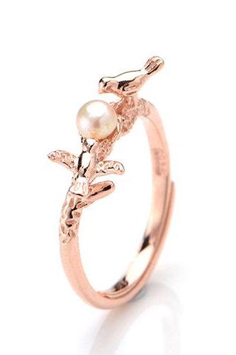 2015 Hot sale Original Guardian Pearl Birds Noble Rose Gold Opening Ring