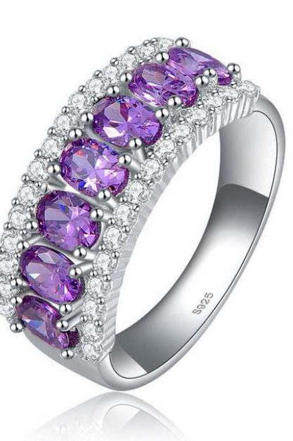 Purple Wedding Rings CZ Micro Pave Platinum Grade AAA Purple Rings for Women