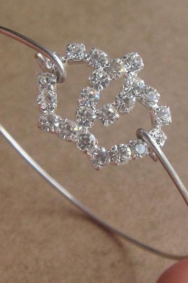 Rhinestone Crown Bangle Bracelet, Simple Everyday Jewelry, Elegant gift, Bridesmaid Gift, Bridal Wedding Jewelry