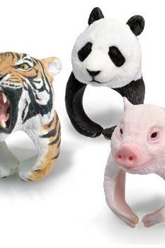 Hot sale Super Cute PVC 3D Animal-shaped Tiger Panda Polar Bear Hedgehog Ring