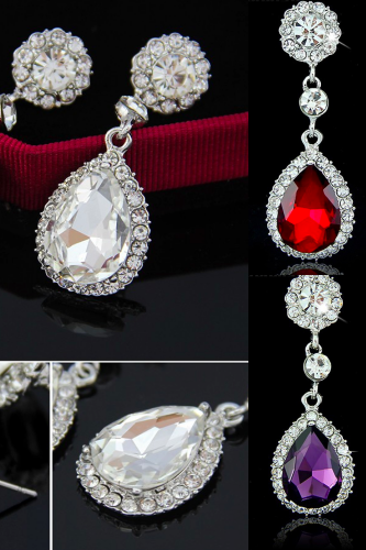 *Free Shipping* New Brand Fashion Crystal Jewelry Big Platinum Plated Dangle Water Drop Earrings For Women