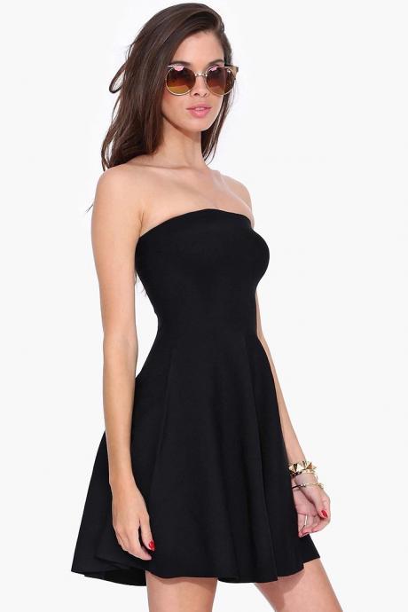 2015 Hot sale Black Strapless Pleated Short Skater Dress for women
