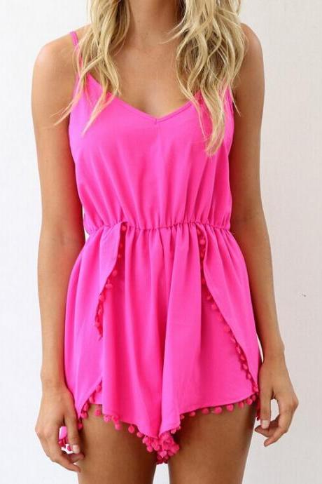 Cheap Sexy Sleeveless Strappy Cut-out Solid Rose Red Polyester One