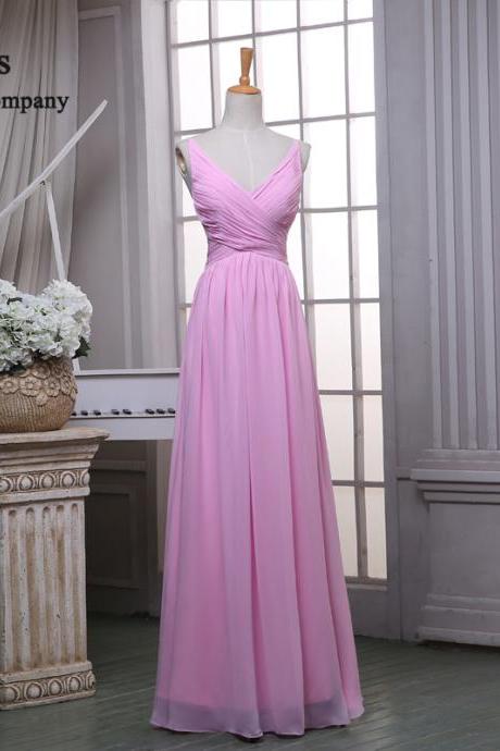 Long Chiffon Pink Bridesmaid Dress, Custom Bridesmaid Dresses, Cheap Bridesmaid Dress, Elegant Bridesmaid Dress, Real Dresses, Dresses For Weddings