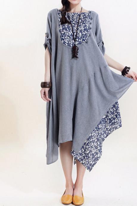 Women cotton long dress loose asymmetric dress 