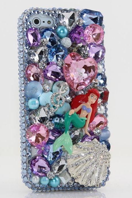 Bling Crystals Phone Case for iPhone 6 / 6s, iPhone 6 / 6s PLUS, iPhone 4, 5, 5S, 5C, Samsung Note 2, Note 3, Note 4, Galaxy S3, S4, S5, S6, S6 Edge, HTC ONE M9 (UNDER THE SEA MERMAID AND SHELL DESIGN) By LuxAddiction