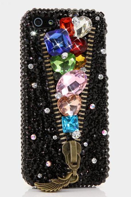 Bling Crystals Phone Case for iPhone 6 / 6s, iPhone 6 / 6s PLUS, iPhone 4, 5, 5S, 5C, Samsung Note 2, Note 3, Note 4, Galaxy S3, S4, S5, S6, S6 Edge, HTC ONE M9 (RAINBOW LUX ZIPPER DESIGN) By LuxAddiction