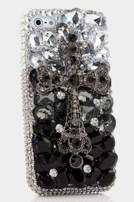 Bling Crystals Phone Case for iPhone 6 / 6s, iPhone 6 / 6s PLUS, iPhone 4, 5, 5S, 5C, Samsung Note 2, Note 3, Note 4, Galaxy S3, S4, S5, S6, S6 Edge, HTC ONE M9 (BLACK DIAMOND CROSS DESIGN ) By LuxAddiction