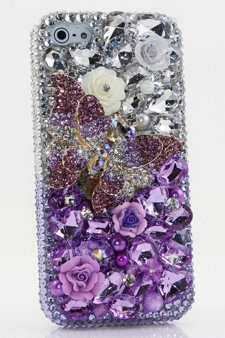 Bling Crystals Phone Case for iPhone 6 / 6s, iPhone 6 / 6s PLUS, iPhone 4, 5, 5S, 5C, Samsung Note 2, Note 3, Note 4, Galaxy S3, S4, S5, S6, S6 Edge, HTC ONE M9 (SINGLE LAVENDAR BUTTERFLY DESIGN) By LuxAddiction