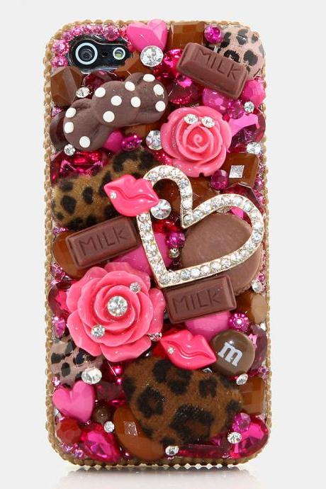 Bling Crystals Phone Case for iPhone 6 / 6s, iPhone 6 / 6s PLUS, iPhone 4, 5, 5S, 5C, Samsung Note 2, Note 3, Note 4, Galaxy S3, S4, S5, S6, S6 Edge, HTC ONE M9 (CHOCOLATE KISSES DESIGN) By LuxAddiction