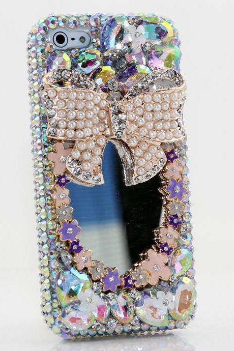 Bling Crystals Phone Case for iPhone 6 / 6s, iPhone 6 / 6s PLUS, iPhone 4, 5, 5S, 5C, Samsung Note 2, Note 3, Note 4, Galaxy S3, S4, S5, S6, S6 Edge, HTC ONE M9 (PEARL BOW MIRROR DESIGN) By LuxAddiction