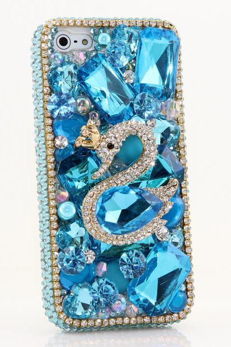 Bling Crystals Phone Case for iPhone 6 / 6s, iPhone 6 / 6s PLUS, iPhone 4, 5, 5S, 5C, Samsung Note 2, Note 3, Note 4, Galaxy S3, S4, S5, S6, S6 Edge, HTC ONE M9 (BLUE SWAN DESIGN) By LuxAddiction