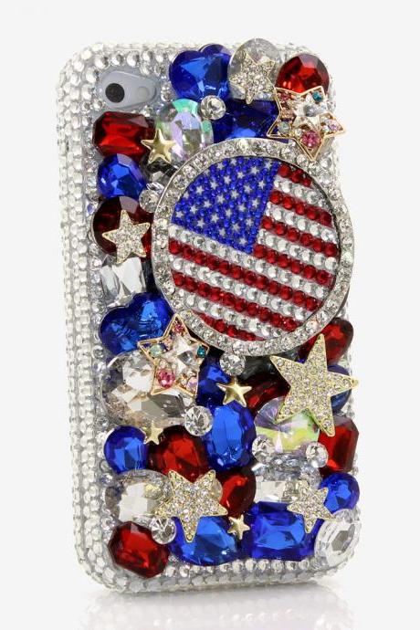 Bling Crystals Phone Case for iPhone 6 / 6s, iPhone 6 / 6s PLUS, iPhone 4, 5, 5S, 5C, Samsung Note 2, Note 3, Note 4, Galaxy S3, S4, S5, S6, S6 Edge, HTC ONE M9 (AMERICAN FLAG DESIGN) By LuxAddiction