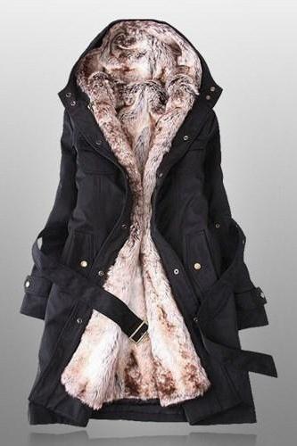 Winter Coats For Women With Faux Fur Lining In Black