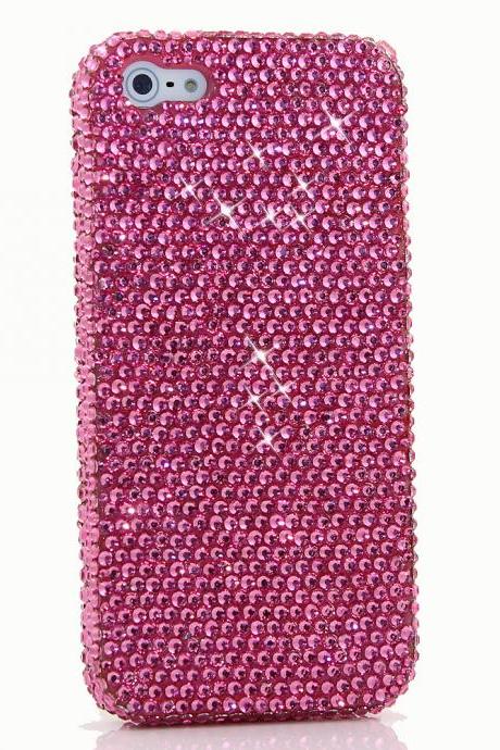 Bling Crystals Phone Case for iPhone 6 / 6s, iPhone 6 / 6s PLUS, iPhone 4, 5, 5S, 5C, Samsung Note 2, Note 3, Note 4, Galaxy S3, S4, S5, S6, S6 Edge, HTC ONE M9 (SIMPLE HOT PINK CRYSTALS DESIGN) By LuxAddiction