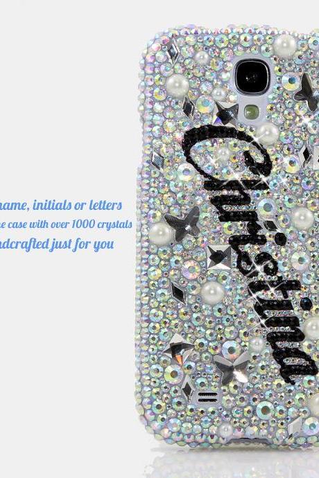 Bling Crystals Phone Case for iPhone 6 / 6s, iPhone 6 / 6s PLUS, iPhone 4, 5, 5S, 5C, Samsung Note 2, Note 3, Note 4, Galaxy S3, S4, S5, S6, S6 Edge, HTC ONE M9 (AB CLEAR CRYSTALS PERSONALIZED NAME & INITIALS DESIGN) By LuxAddiction