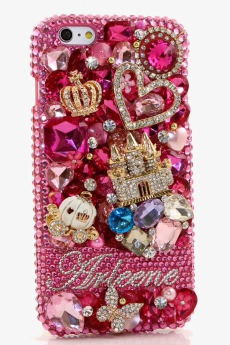 Bling Crystals Phone Case for iPhone 6 / 6s, iPhone 4, 5, 5S, 5C, Samsung Note 2, Note 3, Note 4, Galaxy S3, S4, S5, S6, S6 Edge, HTC ONE M9 (WONDERLAND PERSONALIZED NAME & INITIALS DESIGN) By LuxAddiction