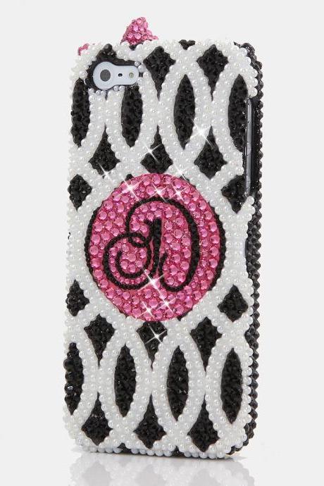 Bling Crystals Phone Case for iPhone 6 / 6s, iPhone 4, 5, 5S, 5C, Samsung Note 2, Note 3, Note 4, Galaxy S3, S4, S5, S6, S6 Edge, HTC ONE M9 (3D LITTLE PINK BOW PERSONALIZED MONOGRAM DESIGN) By LuxAddiction