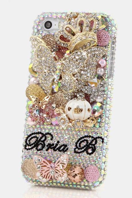 Bling Crystals Phone Case for iPhone 6 / 6s, iPhone 6 / 6s PLUS, iPhone 4, 5, 5S, 5C, Samsung Note 2, Note 3, Note 4, Galaxy S3, S4, S5, S6, S6 Edge, HTC ONE M9 (3D BUTTERFLY PRINCESS PERSONALIZED NAME & INITIALS DESIGN) By LuxAddiction