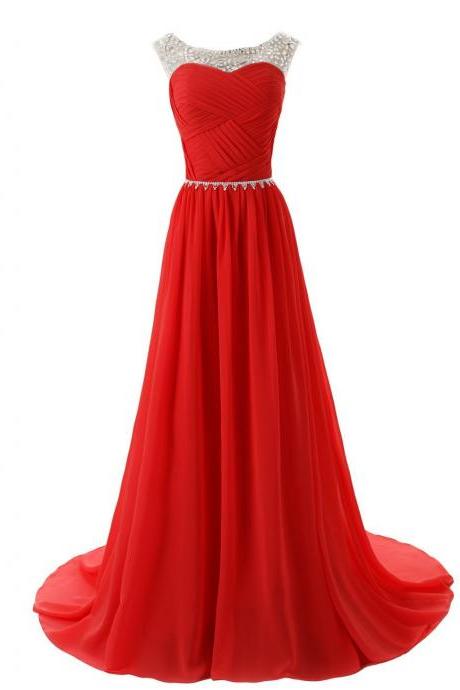 2015 Women's A-line Prom Dresses Beaded Straps Bridesmaid Prom Dresses With Sparkling Embellished Waist