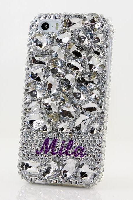 Bling Crystals Phone Case for iPhone 6 / 6s, iPhone 6 / 6s PLUS, iPhone 4, 5, 5S, 5C, Samsung Note 2, Note 3, Note 4, Galaxy S3, S4, S5, S6, S6 Edge, HTC ONE M9 (DIAMOND STONES PERSONALIZED NAME & INITIALS DESIGN) By LuxAddiction