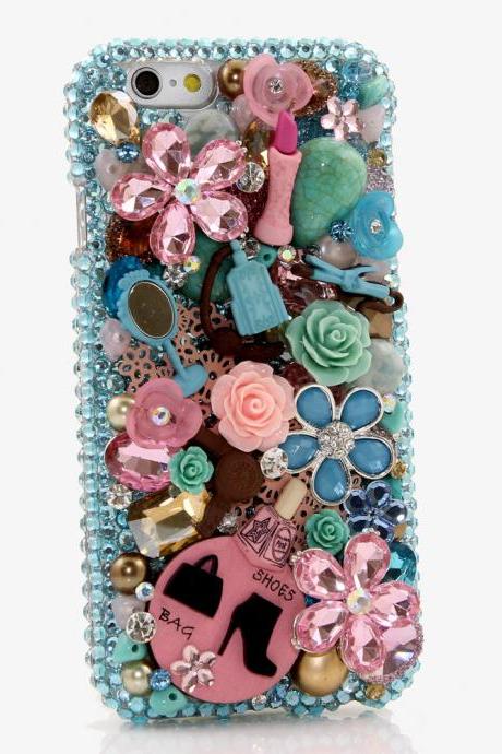 Bling Crystals Phone Case for iPhone 6 / 6s, iPhone 6 / 6s PLUS, iPhone 4, 5, 5S, 5C, Samsung Note 2, Note 3, Note 4, Galaxy S3, S4, S5, S6, S6 Edge, HTC ONE M9 (TURQUOISE AND PINK DESIGN) By LuxAddiction