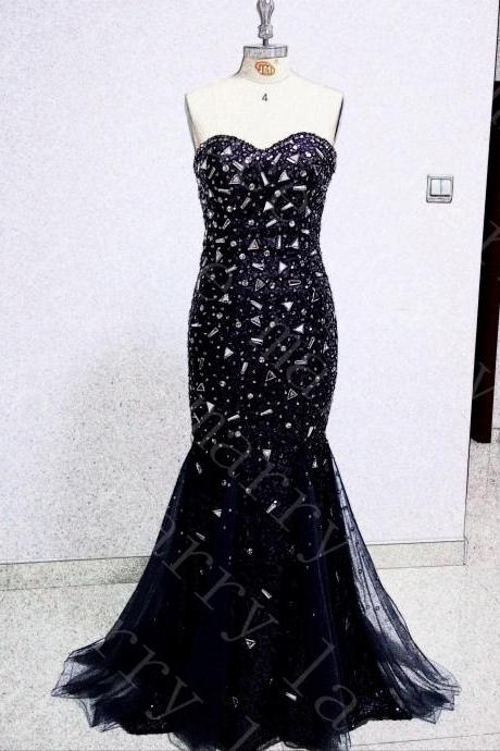 2015 Nuevo Azul Real Vestidos De Noche De Gasa Con Cuentas Cariño Una Planta Línea Longitud Sin Respaldo De Baile Vestido Vestido De Noche