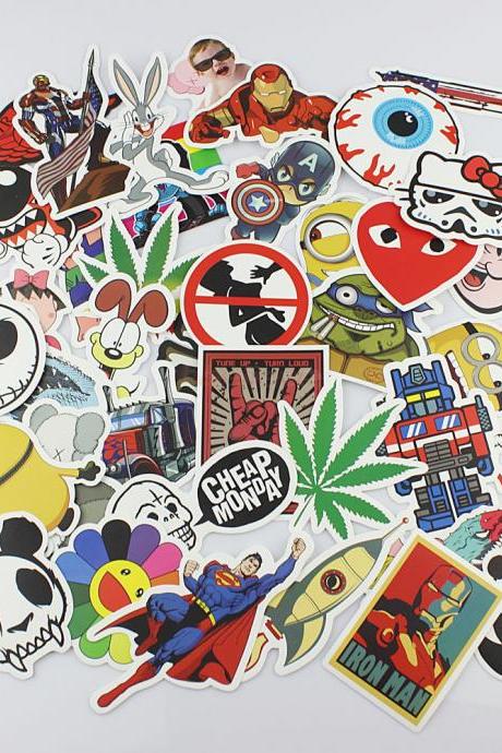 *Free Shipping* 75 pieces/lot stickers Waterproof Skateboard Vintage Vinyl Sticker Laptop Luggage Car Decals mix 