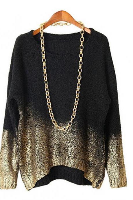 Hot sale Sets The New Round Collar Bats Loose Hot Stamping Sweaters for women