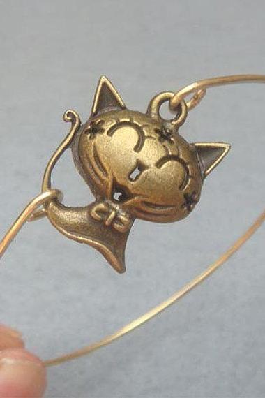 Brass Cat Bangle Bracelet