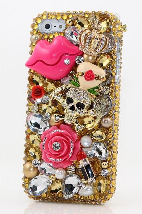 Bling Crystals Phone Case for iPhone 6 / 6s, iPhone 6 / 6s PLUS, iPhone 4, 5, 5S, 5C, Samsung Note 2, Note 3, Note 4, Galaxy S3, S4, S5, S6, S6 Edge, HTC ONE M9 (GOLDEN KISSES DESIGN) By LuxAddiction
