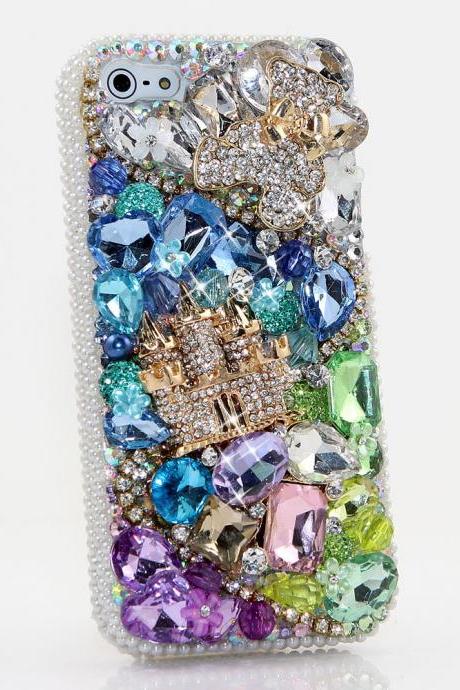 Bling Crystals Phone Case for iPhone 6 / 6s, iPhone 6 / 6s PLUS, iPhone 4, 5, 5S, 5C, Samsung Note 2, Note 3, Note 4, Galaxy S3, S4, S5, S6, S6 Edge, HTC ONE M9 (BEAR AND CASTLE DESIGN) By LuxAddiction