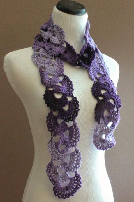 Crochet Scarf Queen Annes Lace Ombre Varigated Multicolor Purple