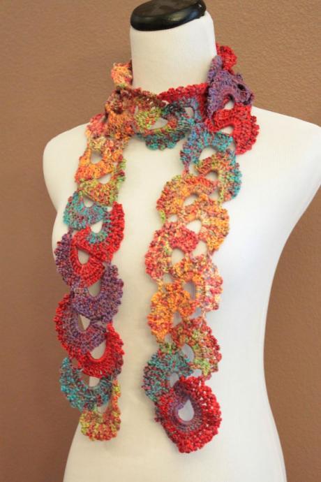 Crochet Scarf Queen Annes Lace Ombre Varigated Multicolor