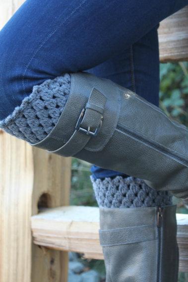 Crochet Boot Cuffs Leg Warmers Boot Socks Gray