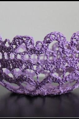 Crochet Lace Doily Bowl Basket Lavendar Lilac