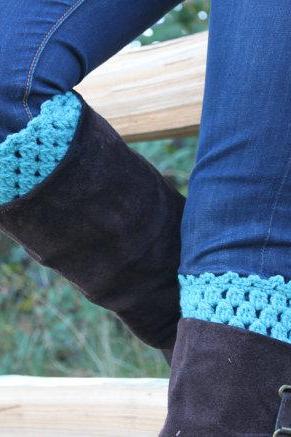 Crochet Boot Cuffs Leg Warmers Boot Socks Turquoise