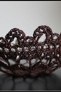 Lace Doily Bowl Crochet Basket Chocolate Brown
