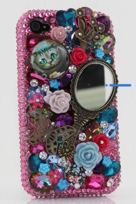 Bling Crystals Phone Case for iPhone 6 / 6s, iPhone 6 / 6s PLUS, iPhone 4, 5, 5S, 5C, Samsung Note 2, Note 3, Note 4, Galaxy S3, S4, S5, S6, S6 Edge, HTC ONE M9 (THE WONDERLAND WITH MAKEUP MIRROR DESIGN) By LuxAddiction