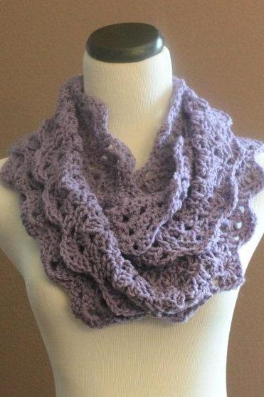 Chunky Crochet Infinity Scarf Lace Thick Cowl Neckwarmer Scarf Lavendar Purple