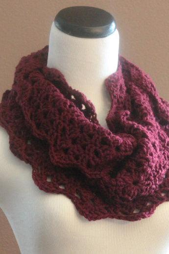 Thick Cowl Neckwarmer Chunky Crochet Lace Infinity Scarf Scarf Snood Cranberry Red