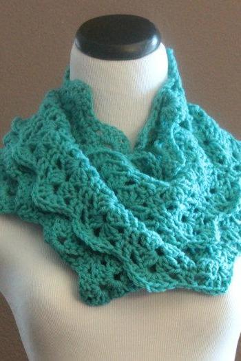 Crochet Scarf Lace Infinity Loop Thick Cowl Neckwarmer Snood Turqouise