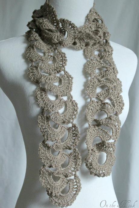 Crochet Scarf Queen Annes Lace Scarf Silver Taupe