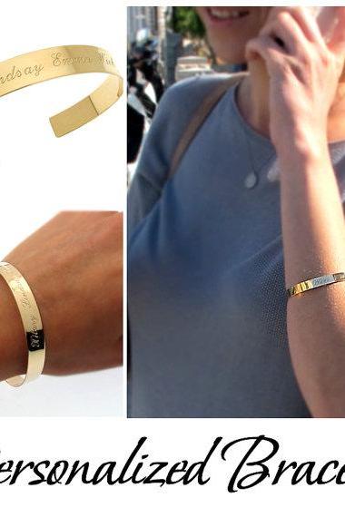 Perosnalized Gold Cuff Bracelet - Custom Bracelet for her - Engraved Open Bangle Bracelet - Personalized Jewelry, Gifts, Custom Jewelry, Bracelets, Womens