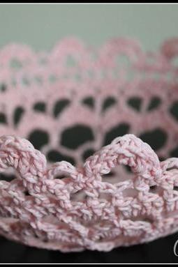 Lace Doily Bowl Crochet Basket Pink