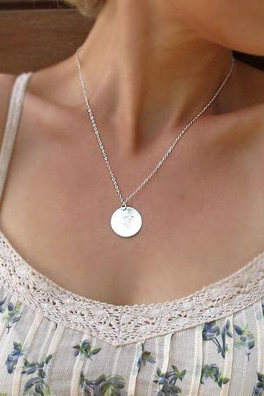 Personalized Disc Necklace - Sterling Silver Neklace - Custom Pendant for Her - Perosnalized Jewelry