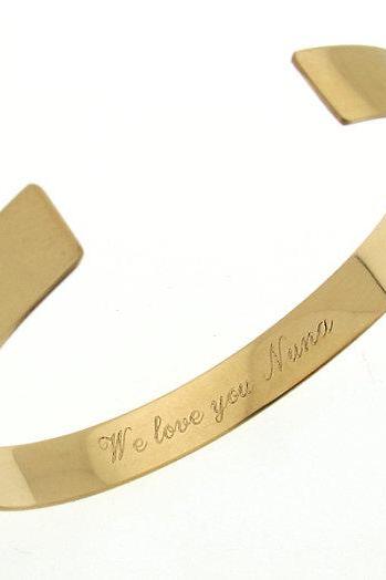 Inside Engraved Bracelet, Perosnalized Gold Cuff Bracelet, Custo Open Bangle, Gifts for her. Perosnalized Jewelry